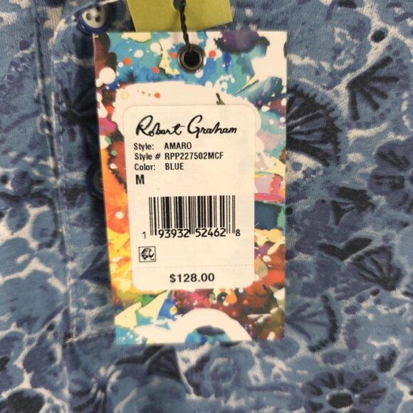 NWT ROBERT GRAHAM CLASSIC FIT AMARO Blue Polo Shirt COTTON RPP227502MCF Size M - Picture 8 of 9